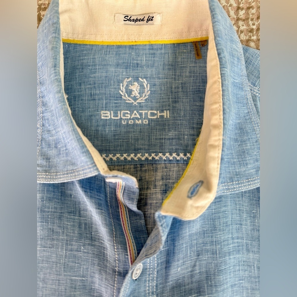 Bugatchi Uomo XL Blue Linen-Blend Button Down | Lightweight Chambray Shirt 👕